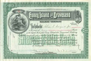Coney Island and Gravesend Railway - Stock Certificate